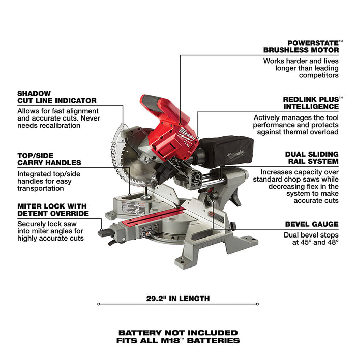 Milwaukee  2733-20 M18 FUEL 7-1/4" Dual Bevel Sliding Compound Miter Saw Bare Tool - 7