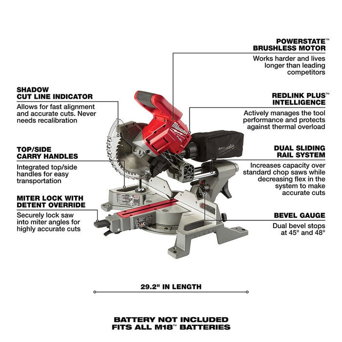 Milwaukee  2733-20 M18 FUEL 7-1/4" Dual Bevel Sliding Compound Miter Saw Bare Tool - 6