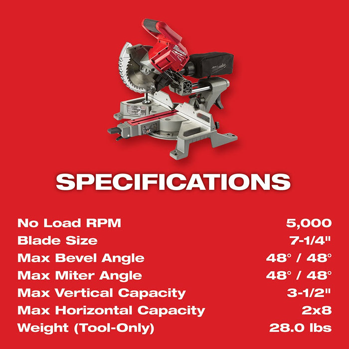 Milwaukee  2733-20 M18 FUEL 7-1/4" Dual Bevel Sliding Compound Miter Saw Bare Tool - 8