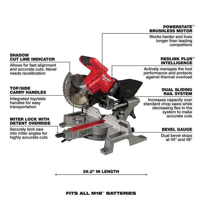 Milwaukee  2733-21 M18 FUEL 7-1/4" Dual Bevel Sliding Compound Miter Saw Kit - 7