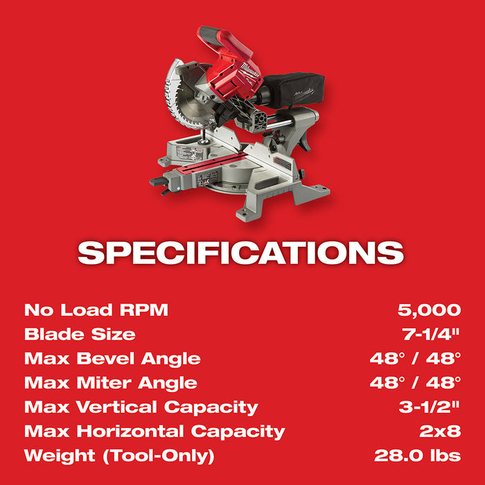 Milwaukee  2733-21 M18 FUEL 7-1/4" Dual Bevel Sliding Compound Miter Saw Kit - 8