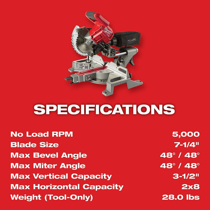 Milwaukee  2733-21 M18 FUEL 7-1/4" Dual Bevel Sliding Compound Miter Saw Kit - 8