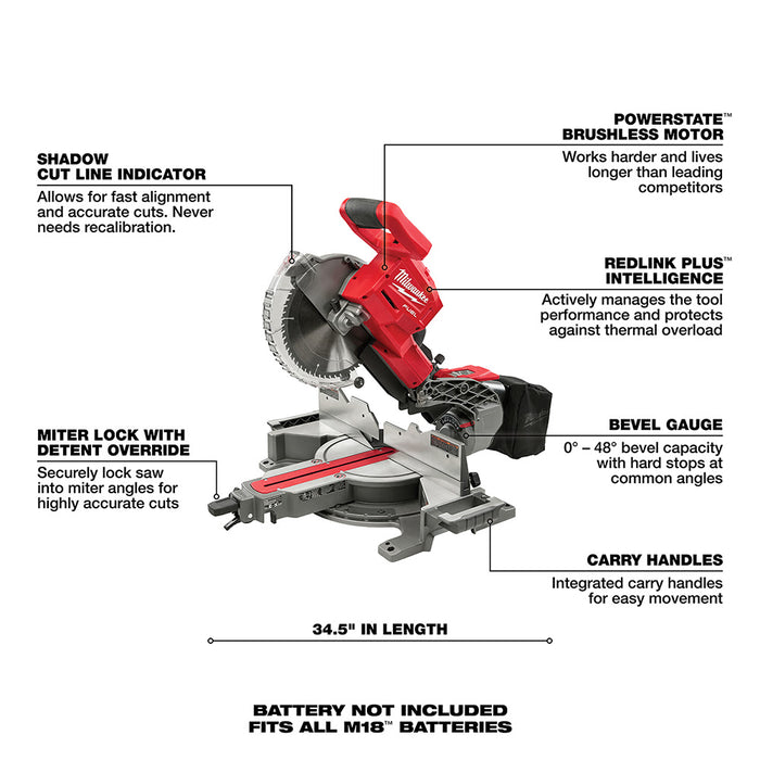 Milwaukee 2734-20 M18 FUEL Dual Bevel Sliding Compound Miter Saw Bare Tool - 7