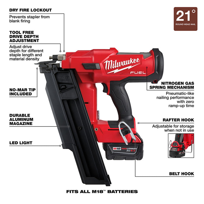 Milwaukee  2744-21 M18 FUEL™ 21 Degree Framing Nailer Kit - 8