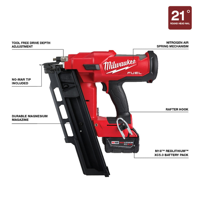 Milwaukee  2744-21 M18 FUEL™ 21 Degree Framing Nailer Kit - 19