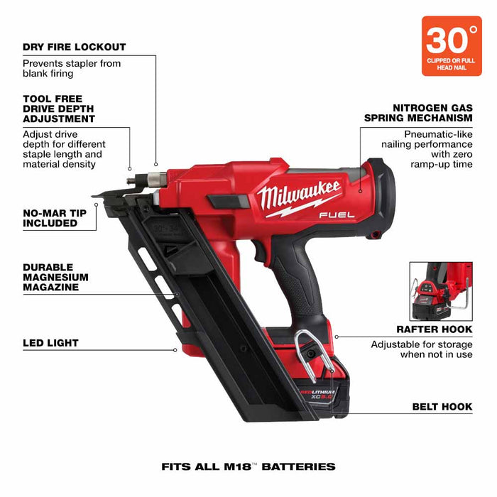 Milwaukee  2745-21 M18 FUEL™ 30 Degree Framing Nailer Kit - 4