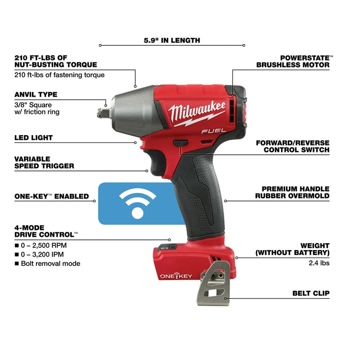 Milwaukee 2758-20 M18 FUEL 3/8" Compact Impact Wrench with Friction Ring with ONE-KEY (Bare) - 4