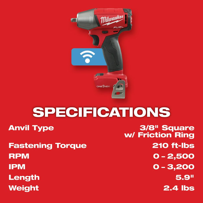 Milwaukee 2758-20 M18 FUEL 3/8" Compact Impact Wrench with Friction Ring with ONE-KEY (Bare) - 8