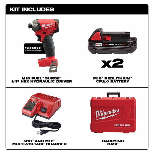 Milwaukee 2760-22CT M18 FUEL SURGE 1/4" Hex Hydraulic Driver Kit - 2