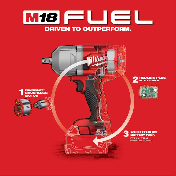 Milwaukee 2766-20 M18 FUEL 1/2" High Torque Impact Wrench w/Pin Detent - 16