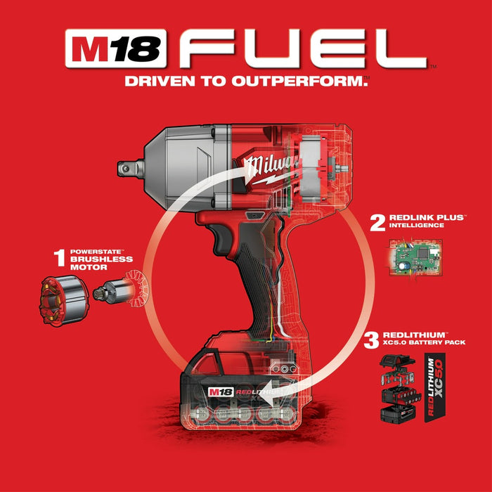 Milwaukee 2766-22R M18 Fuel High Torque Impact Wrench w/ Pin Detent Kit - 8