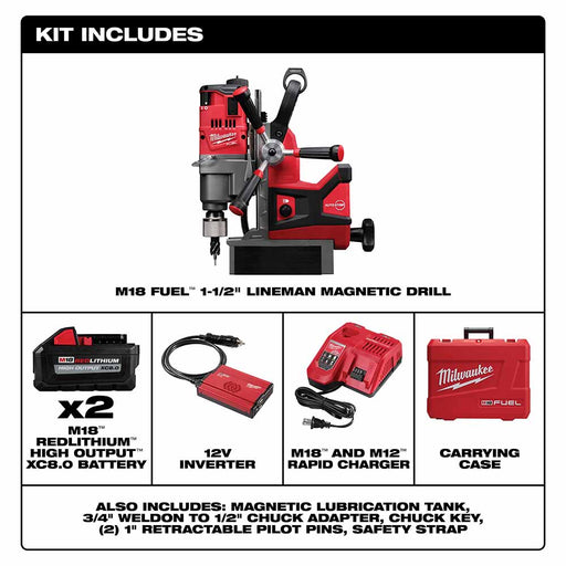 Milwaukee 2788-22HD M18 FUEL 1-1/2" Lineman Magnetic Drill HIGH DEMAND Kit - 2