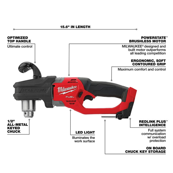 Milwaukee 2807-20 M18 FUEL Hole Hawg 1/2" Right Angle Drill - Bare Tool - 4