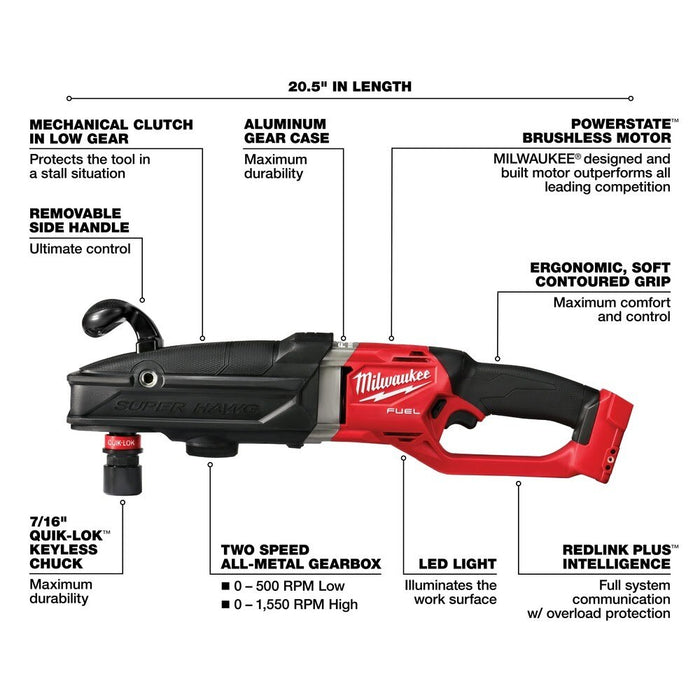 Milwaukee 2811-20 M18 FUEL Super Hawg Right Angle Drill w/Quik-Lok - Bare Tool - 4