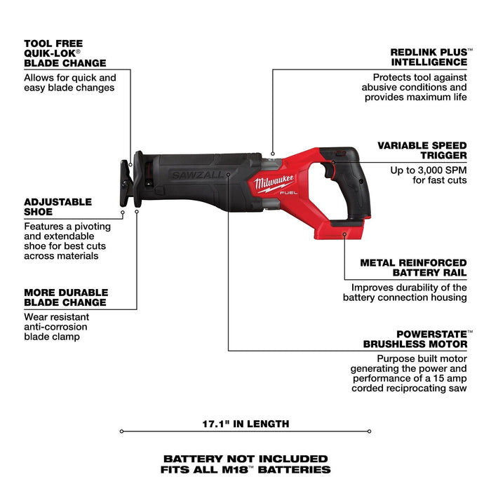 Milwaukee 2821-21HO M18 FUEL Sawzall Recip Saw PACKOUT Kit with 5 Ah Battery Charger and Tool Case - 9