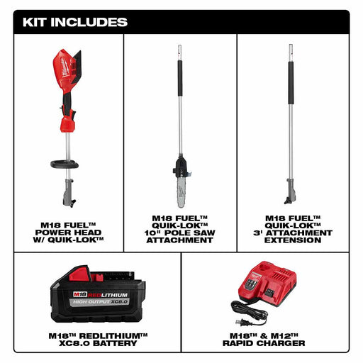 Milwaukee 2825-21PS M18 FUEL 10" Pole Saw Kit w/ QUIK-LOK - 2