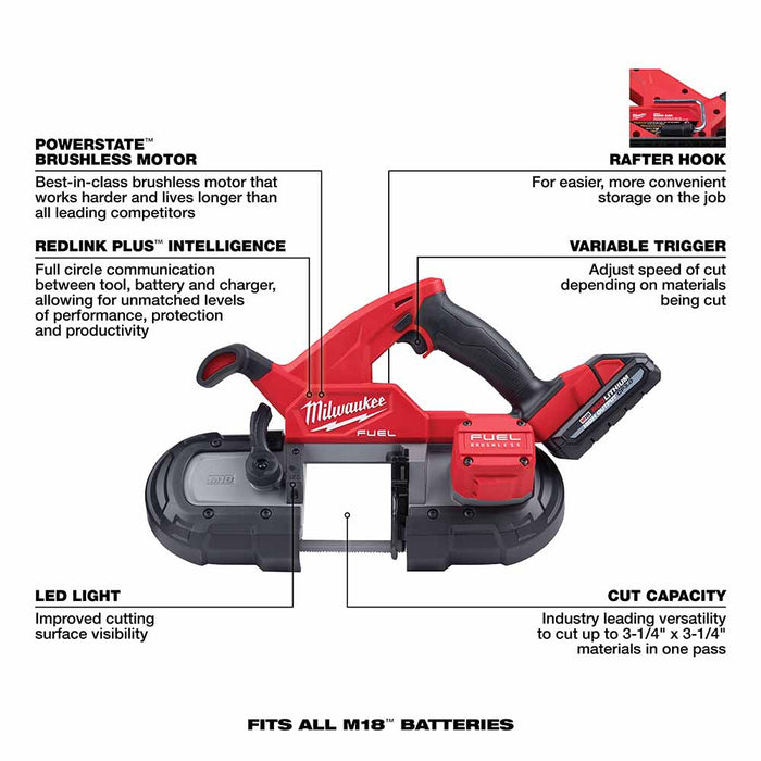 Milwaukee 2829-22 M18 FUEL Compact Band Saw Kit - 8