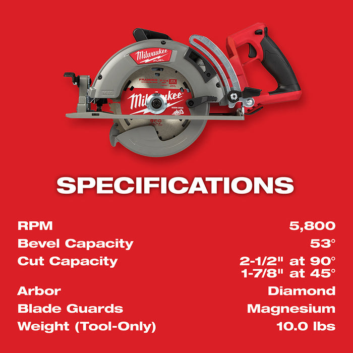 Milwaukee 2830-20 M18 FUEL Rear Handle 7-1/4" Circular Saw - Tool Only - 8