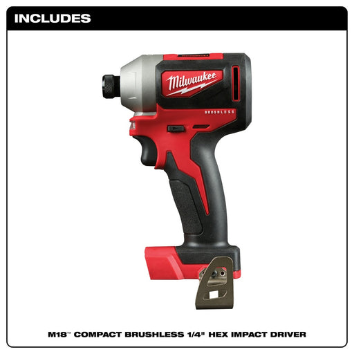 Milwaukee 2850-20 M18 Compact Brushless 1/4" Hex Impact Driver Bare Tool - 2