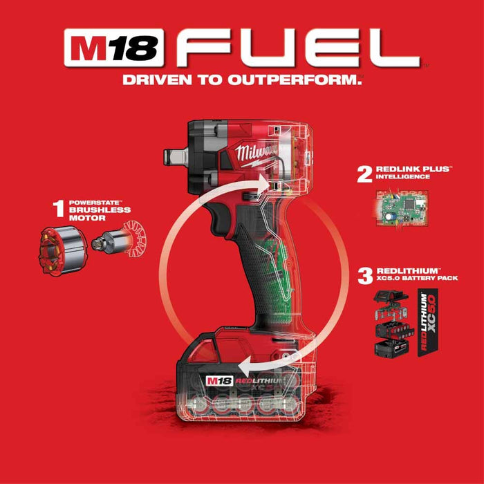 Milwaukee 2855-22 M18 FUEL™ 1/2" Compact Impact Wrench w/ Friction Ring Kit - 9