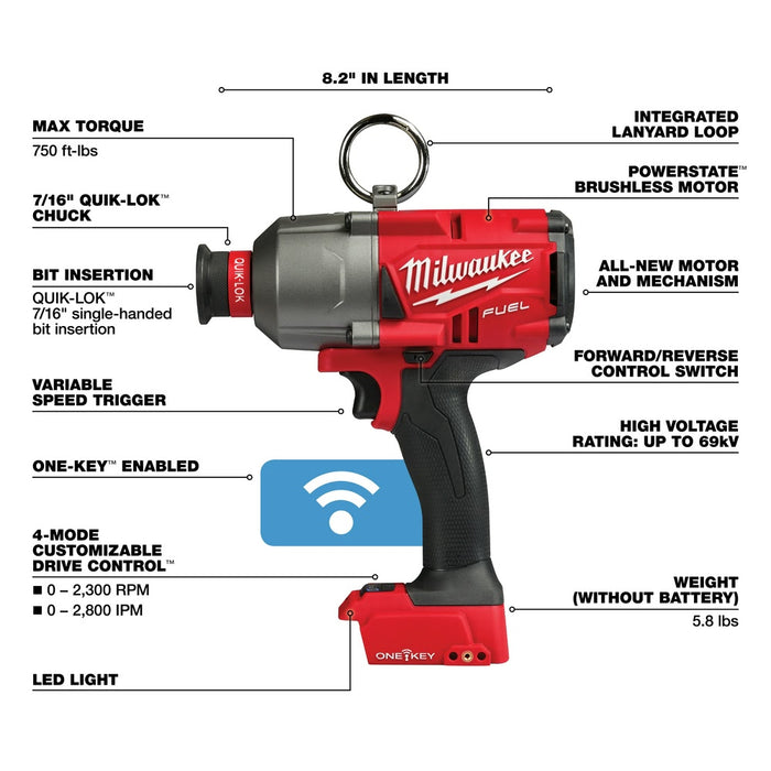 Milwaukee 2865-20 M18 FUEL 7/16" Hex Utility HTIW w/ ONE-KEY (Tool Only) - 4