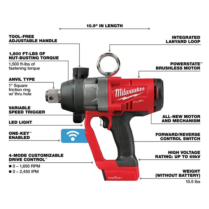 Milwaukee 2867-20 M18 FUEL 1" HTIW Impact Wrench w/ ONE-KEY Bare Tool - 4