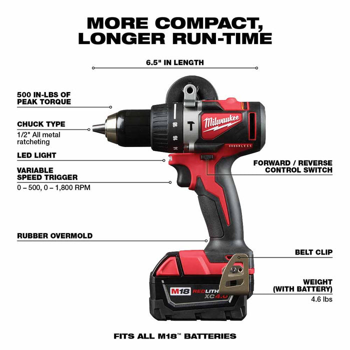 Milwaukee 2893-22CX M18 Brushless Hammer Drill/Impact Combo Kit 2.0,4.0 - 5