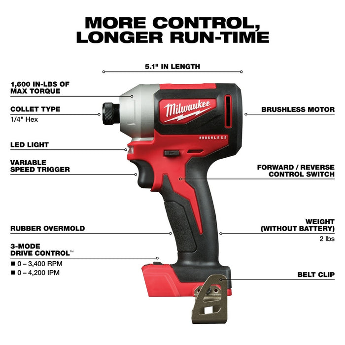 Milwaukee 2893-22CX M18 Brushless Hammer Drill/Impact Combo Kit 2.0,4.0 - 8