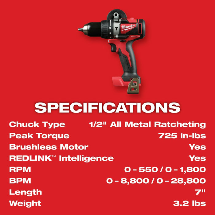 Milwaukee 2902-20 M18 Brushless 1/2" Hammer Drill Bare Tool - 8