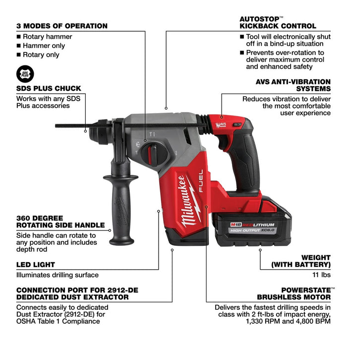 Milwaukee 2912-22 M18 FUEL™ 1" SDS Plus Rotary Hammer Kit - 6