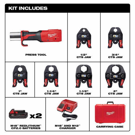 Milwaukee 2922-22 M18™ FORCE LOGIC™ Press Tool w/ ONE-KEY™ w/ 1/2"-2" CTS Jaws - 2