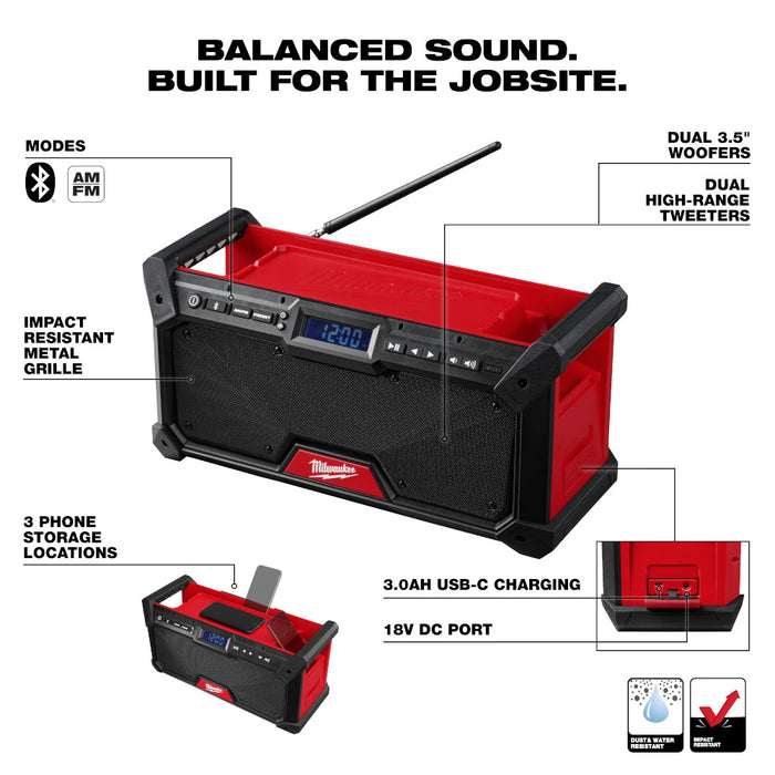 Milwaukee 2952-20 M18 Bluetooth Jobsite Radio - 3