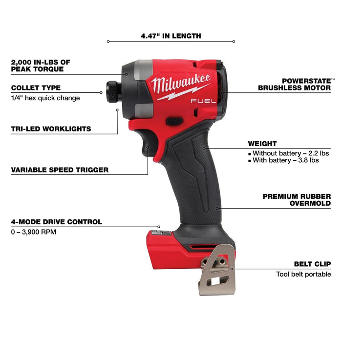 Milwaukee 2953-21HO M18 FUEL 1/4" Hex Impact Driver PACKOUT Kit with 5Ah Battery - 3