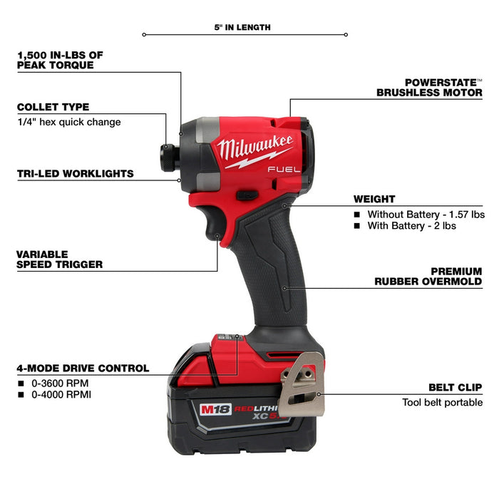 Milwaukee 2953-22 M18 FUEL 1/4" Hex Impact Driver Kit - 7