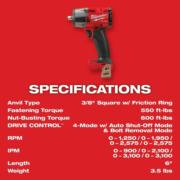 Milwaukee  2960-20  "M18 FUEL™ 3/8 " Mid-Torque Impact Wrench w/ Friction Ring Bare Tool " - 8