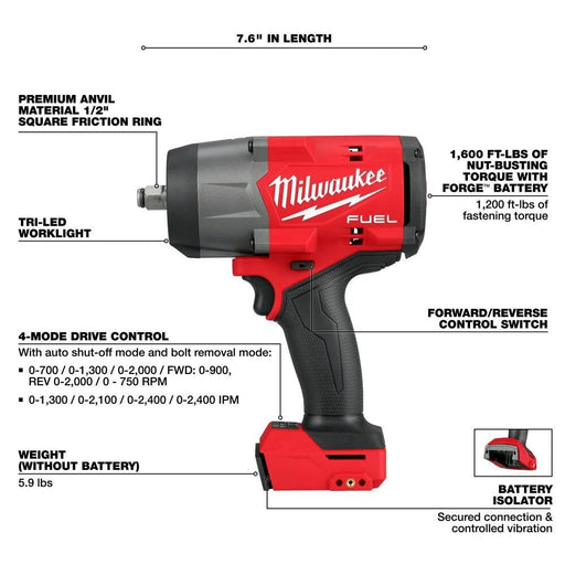 Milwaukee 2967-20 M18 FUEL 1/2" High Torque Impact Wrench w/ Friction Ring - 2