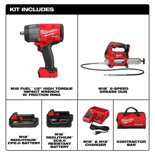 Milwaukee 2967-22GG M18 FUEL 1/2" HTIW w/ Friction Ring & Grease Gun Combo Kit - 2