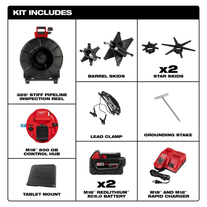 Milwaukee 2976-22 M18 325’ Stiff Pipeline Inspection System - 2