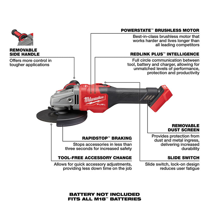 Milwaukee 2981-20 M18 FUEL 4-1/2" - 6" GRINDER, SLIDE SWITCH LOCK-ON, Bare - 7