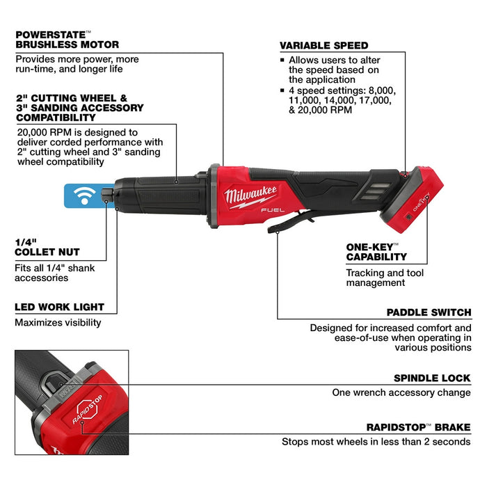 Milwaukee 2984-20 M18 FUEL Variable Speed, Braking Die Grinder, Paddle Switch w/ ONE-KEY - 4