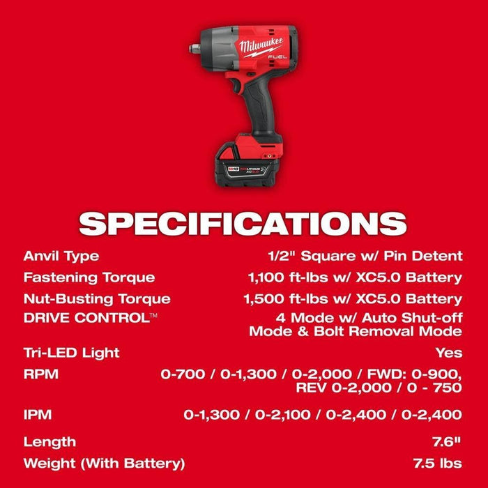 Milwaukee 3010-22 M18 FUEL 1/2" HTIW & 3/8" MTIW Automotive Combo Kit - 8
