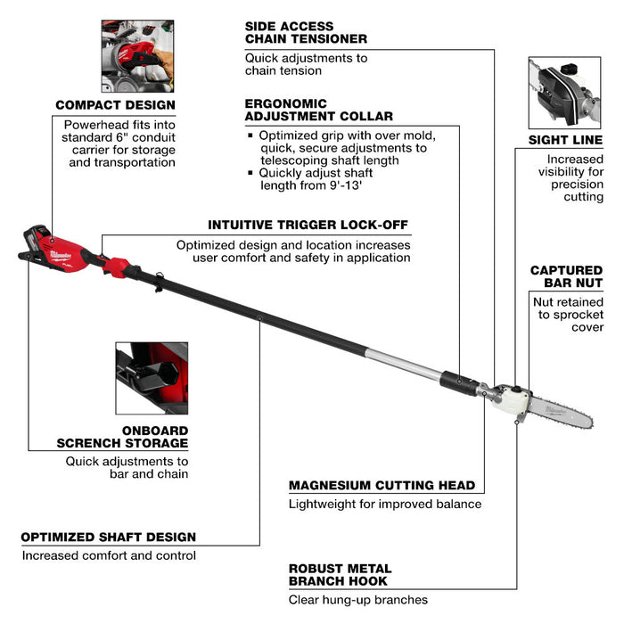 Milwaukee 3013-21 M18 FUEL Telescoping Pole Saw Kit - 6