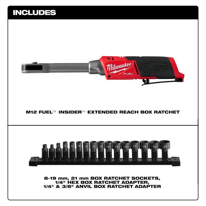 Milwaukee 3050-20 M12 FUEL INSIDER Extended Reach Box Ratchet - 3