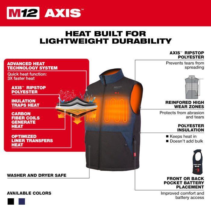 Milwaukee 305BL-20 M12 Heated AXIS Vest Blue (Vest Only) - 2