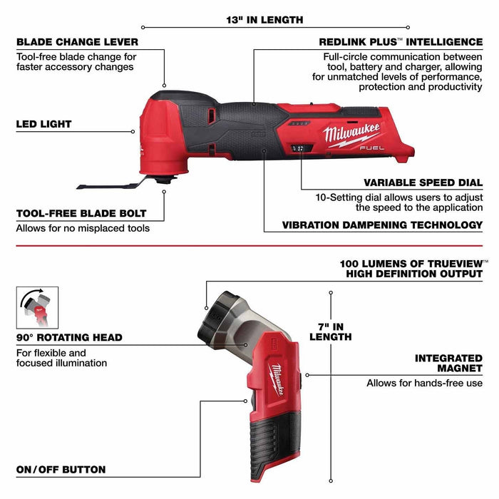 Milwaukee 3497-25 M12 FUEL 12-Volt Lithium-Ion Cordless 5-Tool Combo Kit w/(2) Batteries and Bag - 10