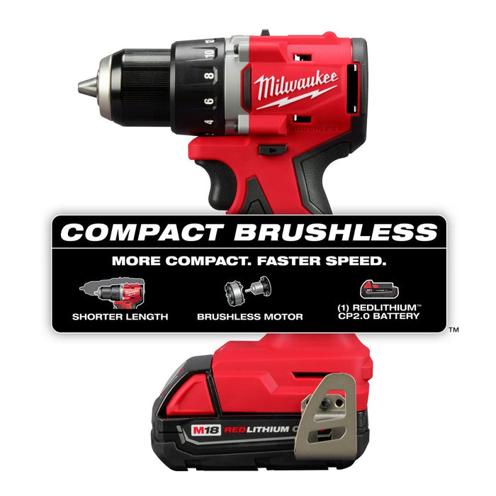 Milwaukee 3601-21P M18 Compact Brushless 1/2" Drill/Driver Kit - 2