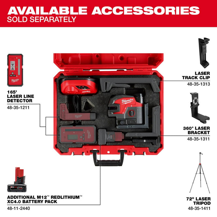 Milwaukee 3624-21 M12 Green Cross Line & 4-Points Laser Kit - 10