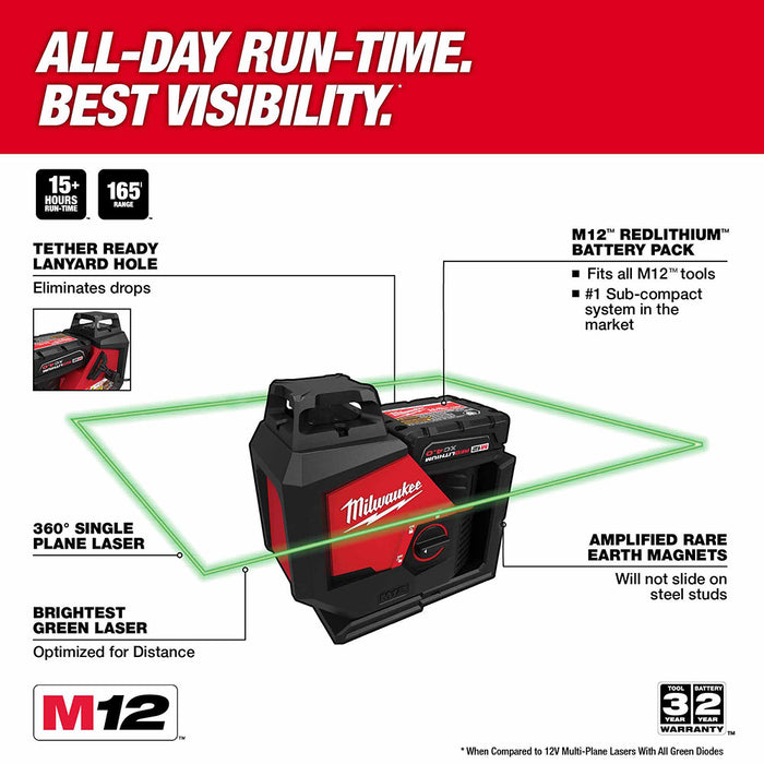 Milwaukee 3631-20 M12 Green Single Plane Laser - 3