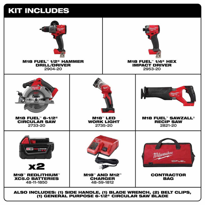 Milwaukee 3697-25 M18 FUEL 5-Tool Combo Kit - 3