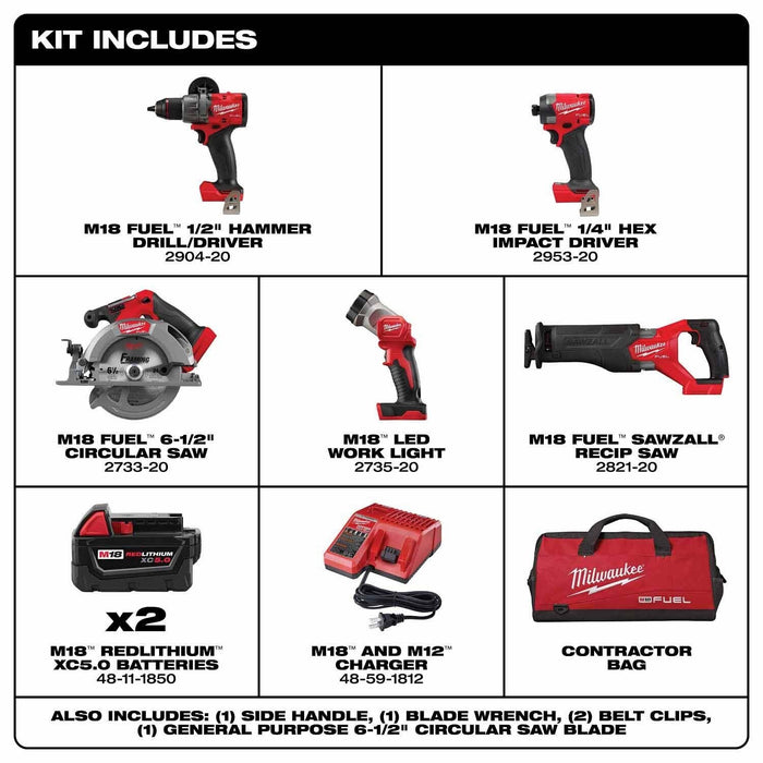 Milwaukee 3697-25 M18 FUEL 5-Tool Combo Kit - 3